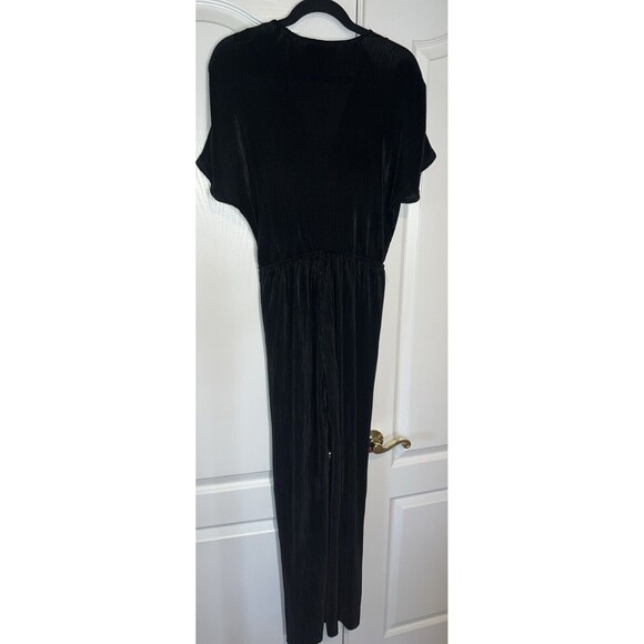 Fate by LFD Black Ribbed Textured Jumpsuit Romper Sz S Stretch Wide Leg Flowy - Picture 7 of 12